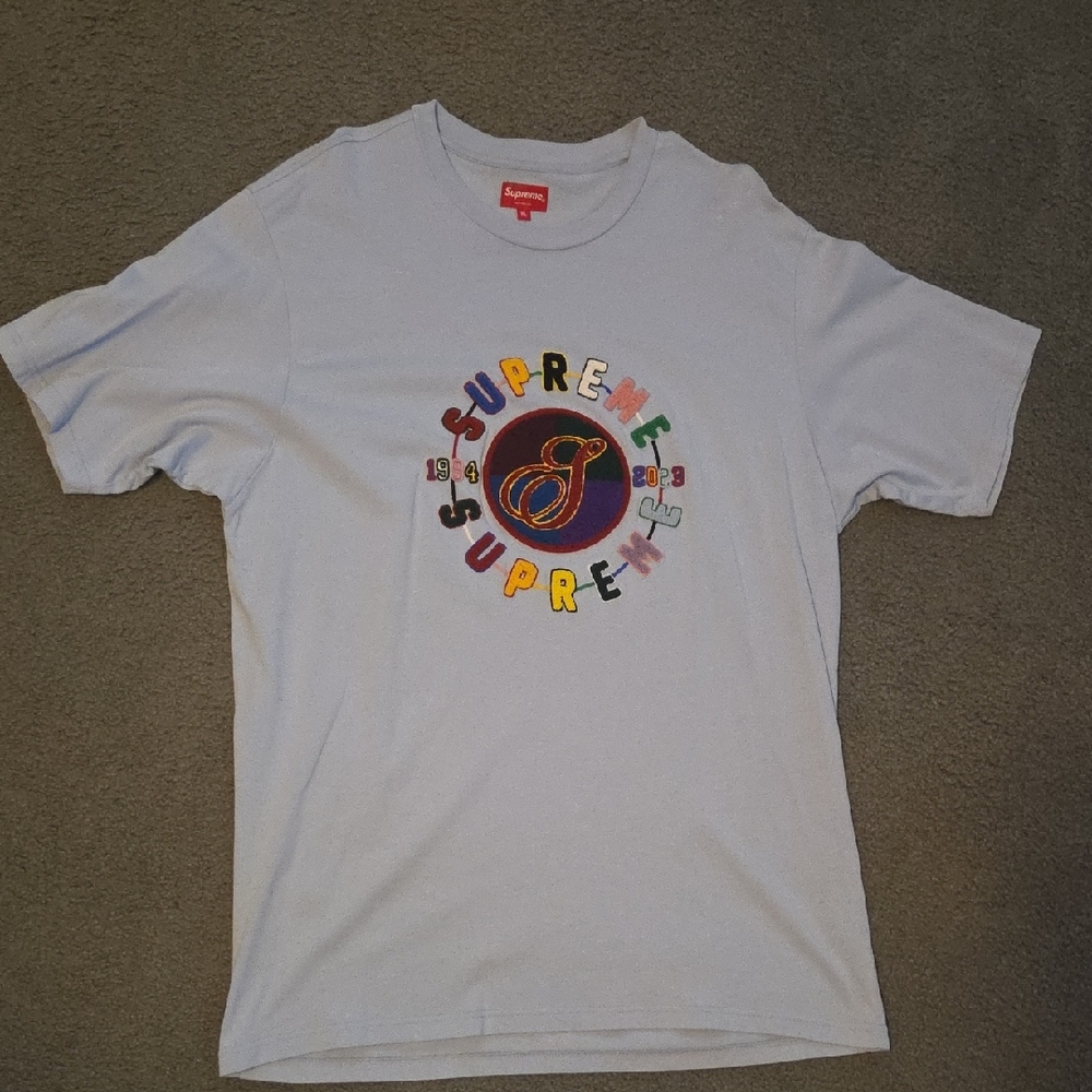 Supreme Gray Tee With Multicolor Logo - image 1
